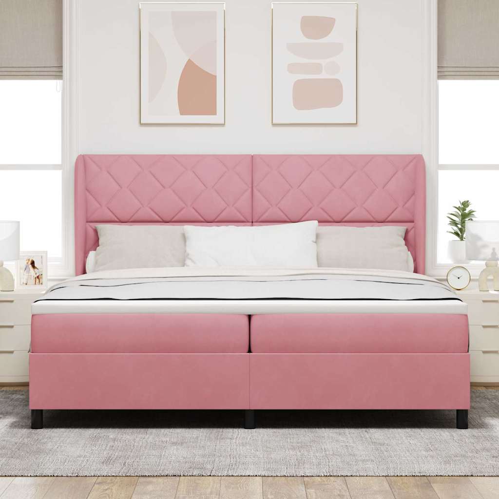 vidaXL Boxspringbett mit Matratze mit Kopfteil Rosa 200 x 200 cm Samt
