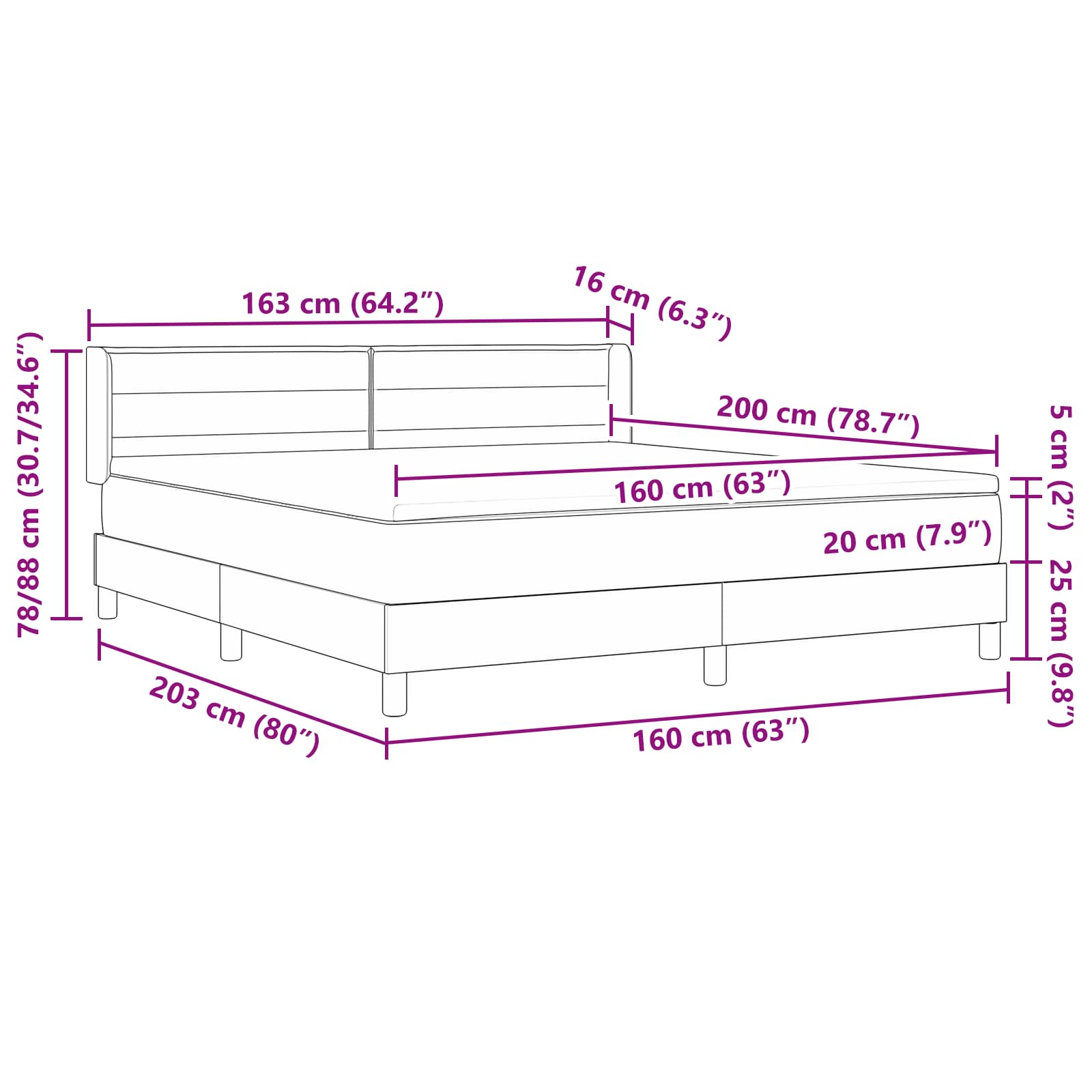 Postelja z vzmetnico Temno rjava 200 x 160 cm Poliester - slika 7