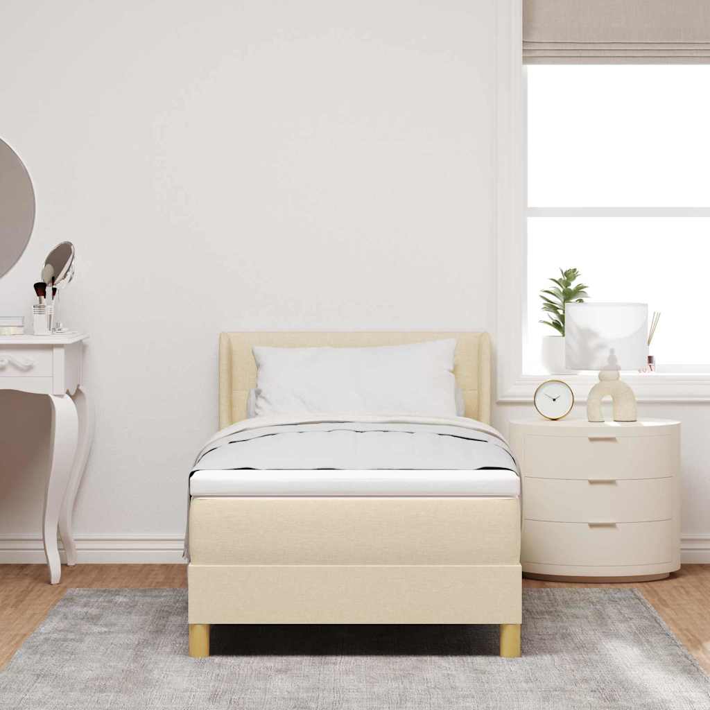 vidaXL Pat cu Saltea cu Arcuri cu saltea Crem 90 x 190 cm țesătură