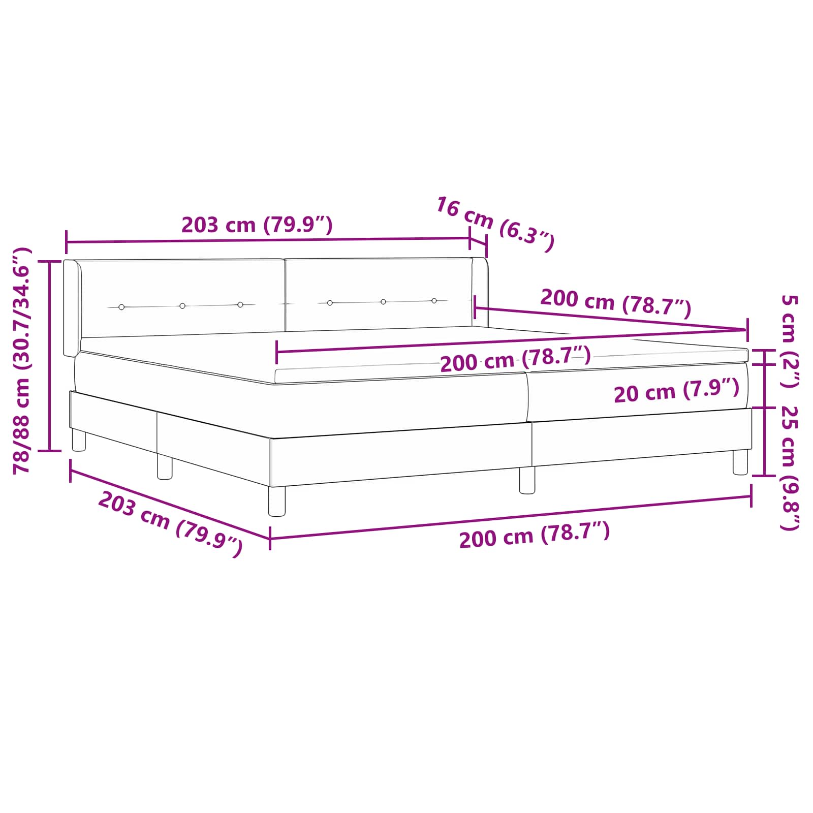 Postelja z vzmetnico z vzglavjem Temno rjava 200 x 200 cm blago