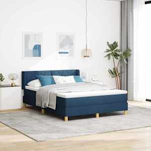 Postel s pružinami s matrací s čelo Modrá 160 x 200 cm textil - obrázek 1