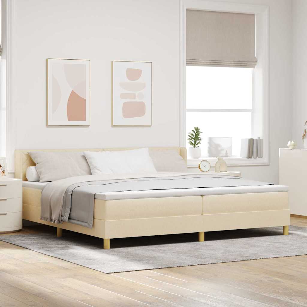Box Spring Voodi koos Madratsiga Kreemjas 200x200 cm Kangas, vidaXL Peaplaat Diamandi Plokkide Kujundus Kreemjas 200 cm Kangas