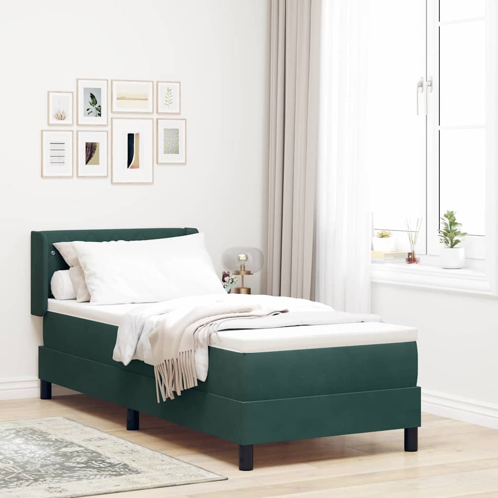 Box Spring Seng med Madras Mørkegrøn 80x200 cm Fløjl