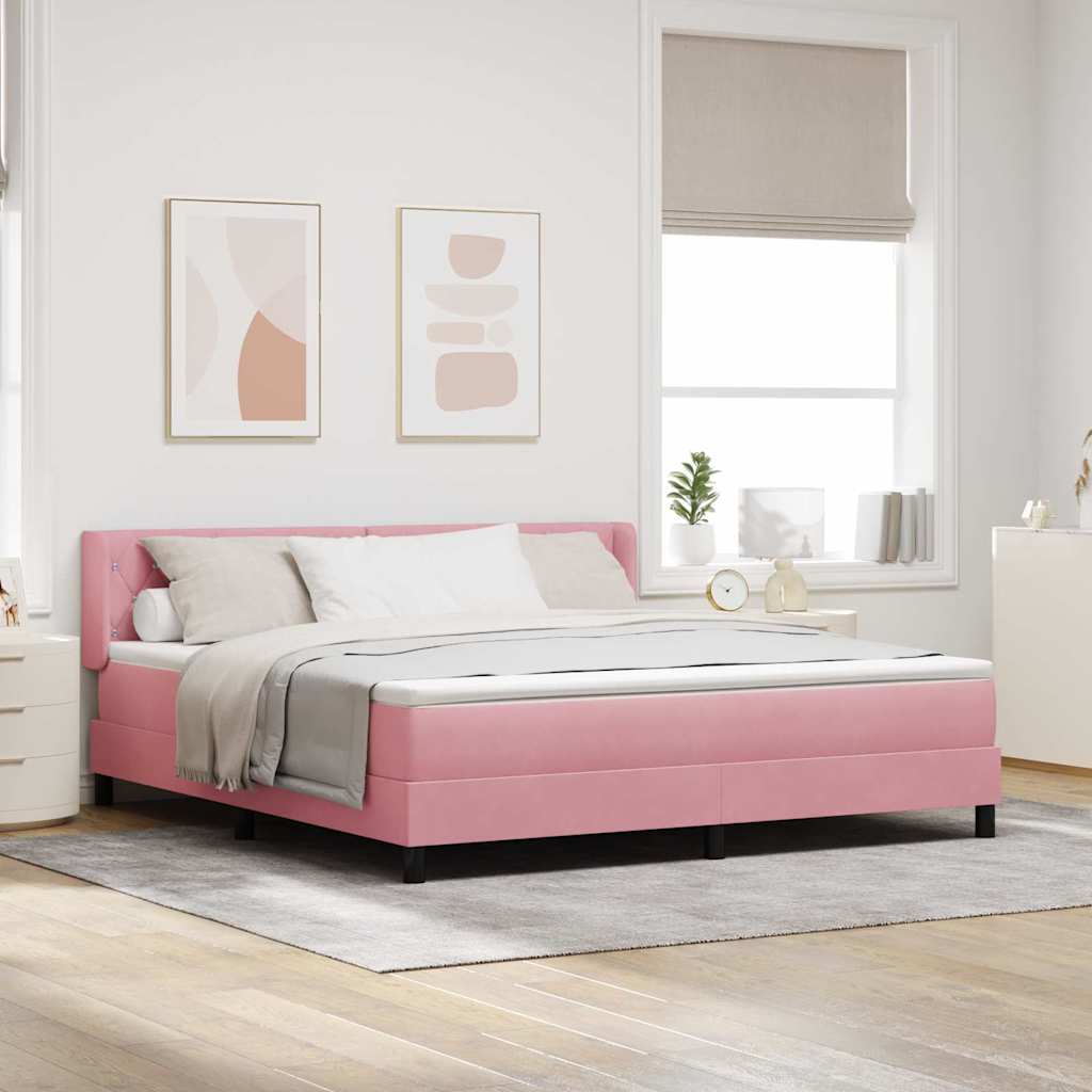 vidaXL Pat cu Saltea cu Arcuri Negru 100x200 cm Catifea cu saltea Roz