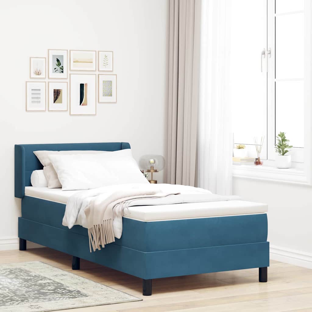 Voodi Box Spring koos Mattressiga Tumedasinine 90x200 cm Samet