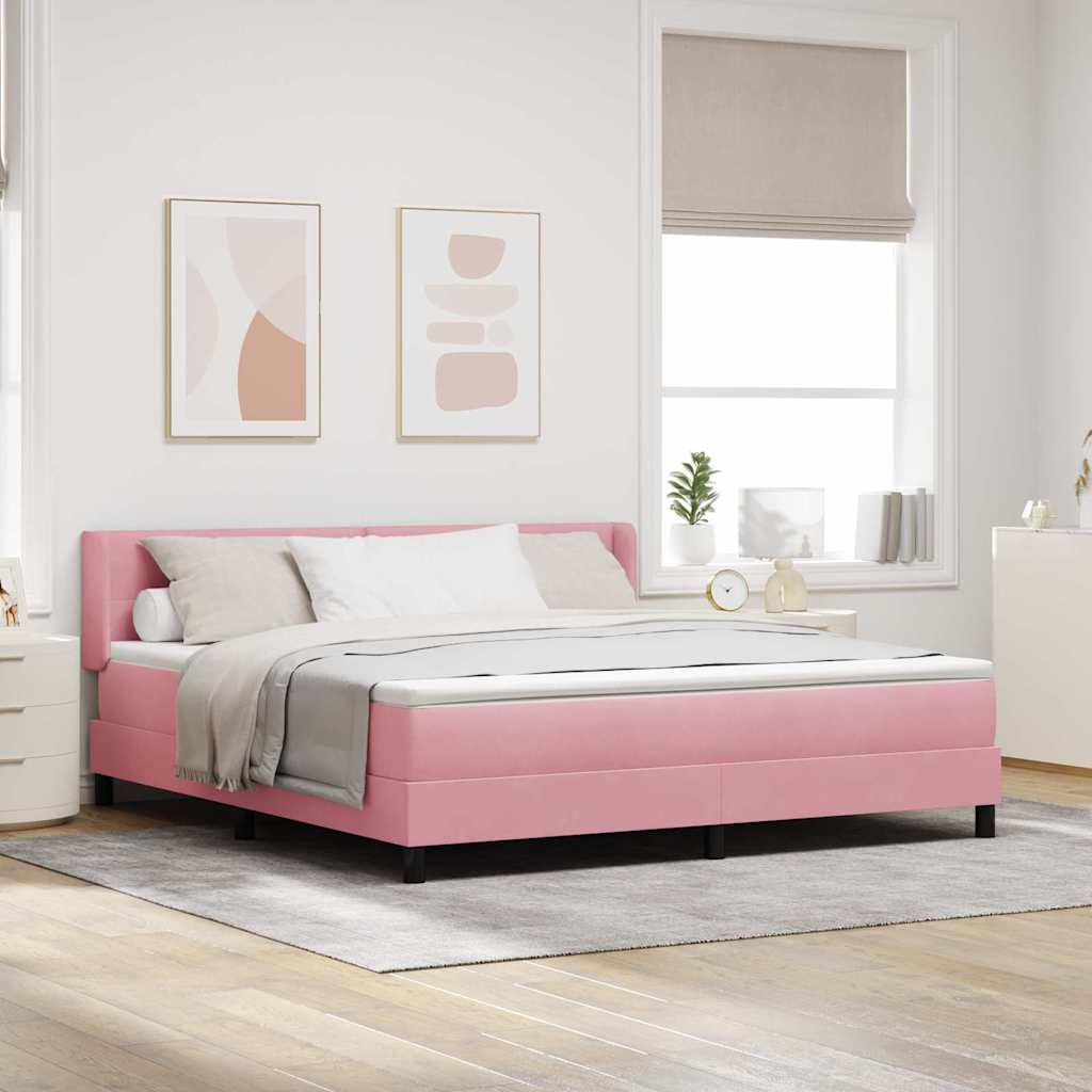 vidaXL Pat cu Saltea cu Arcuri Negru 100x200 cm Catifea cu saltea Roz