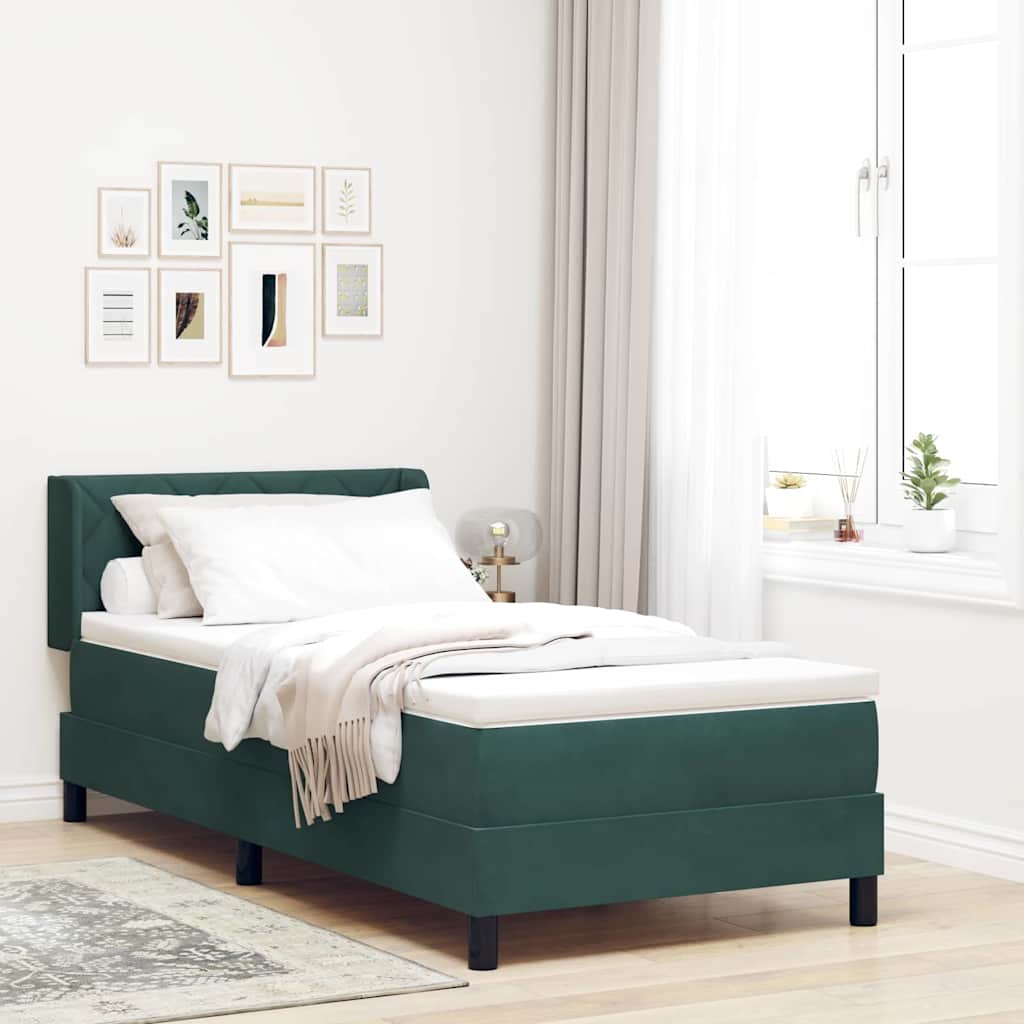 Box Spring Seng med Madras Mørkegrøn 90x200 cm Fløjl