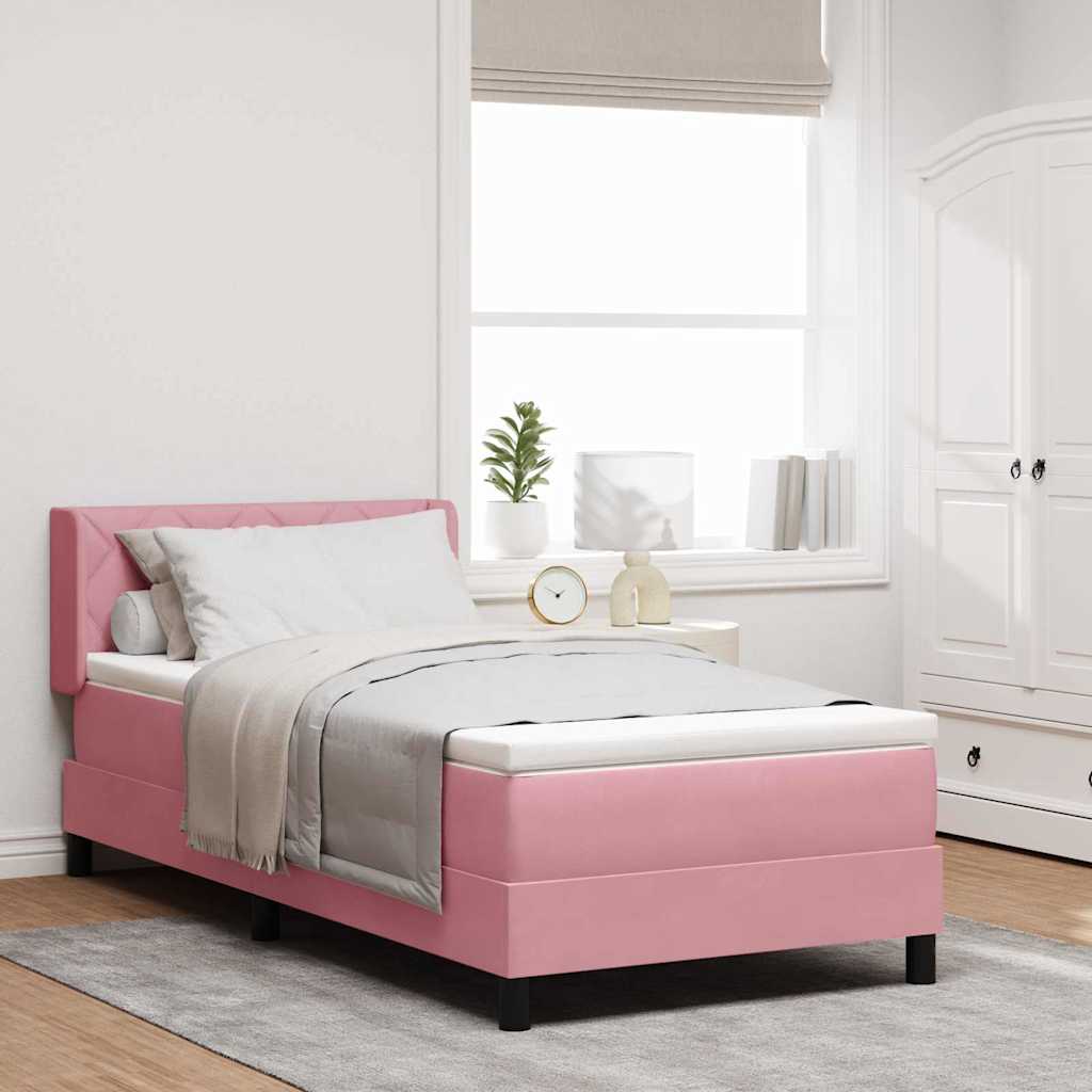 vidaXL Pat cu Saltea cu Arcuri Negru 100x200 cm Catifea cu saltea Roz