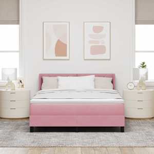 Postel s boxspringem s čelo Růžová 190 x 140 cm samet - obrázek 1