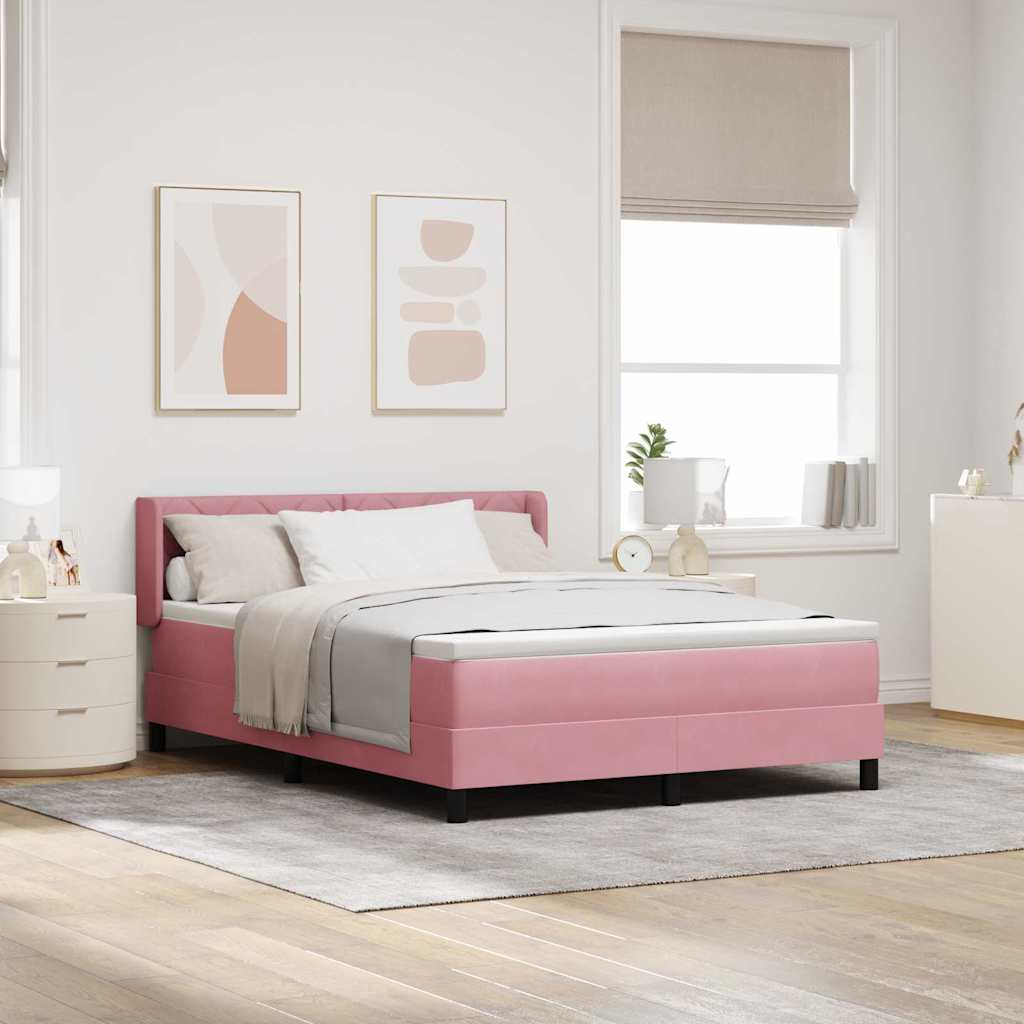 Box Spring Voodi Madratsiga Roosa 140x200 cm Samet