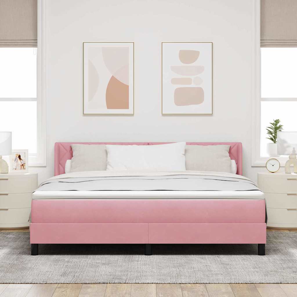 vidaXL Pat cu Saltea cu Arcuri Negru 100x200 cm Catifea cu saltea Roz