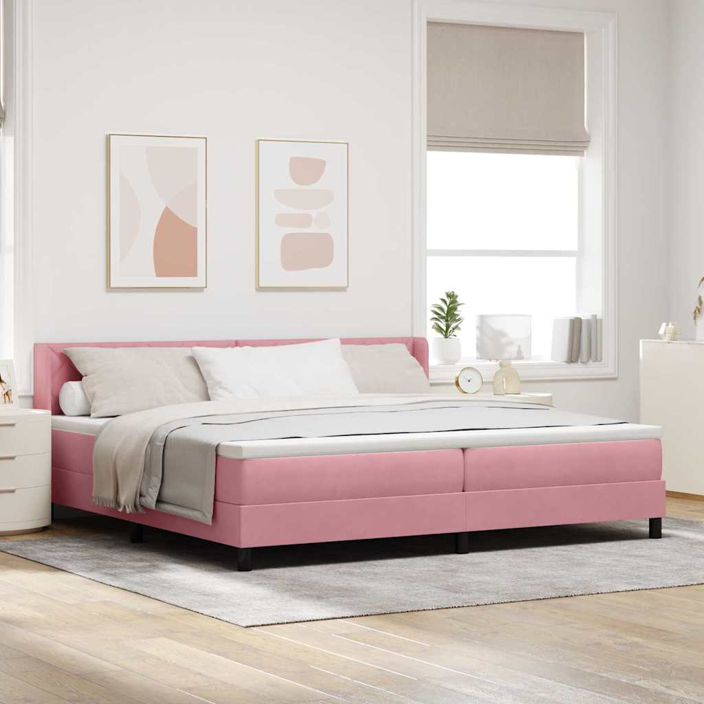 vidaXL Pat cu Saltea cu Arcuri Negru 100x200 cm Catifea cu saltea Roz