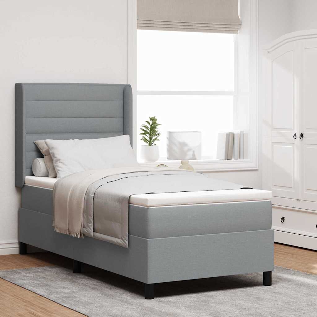 Box Spring Voodi Matressiga Helehall 90x190 cm Kangas