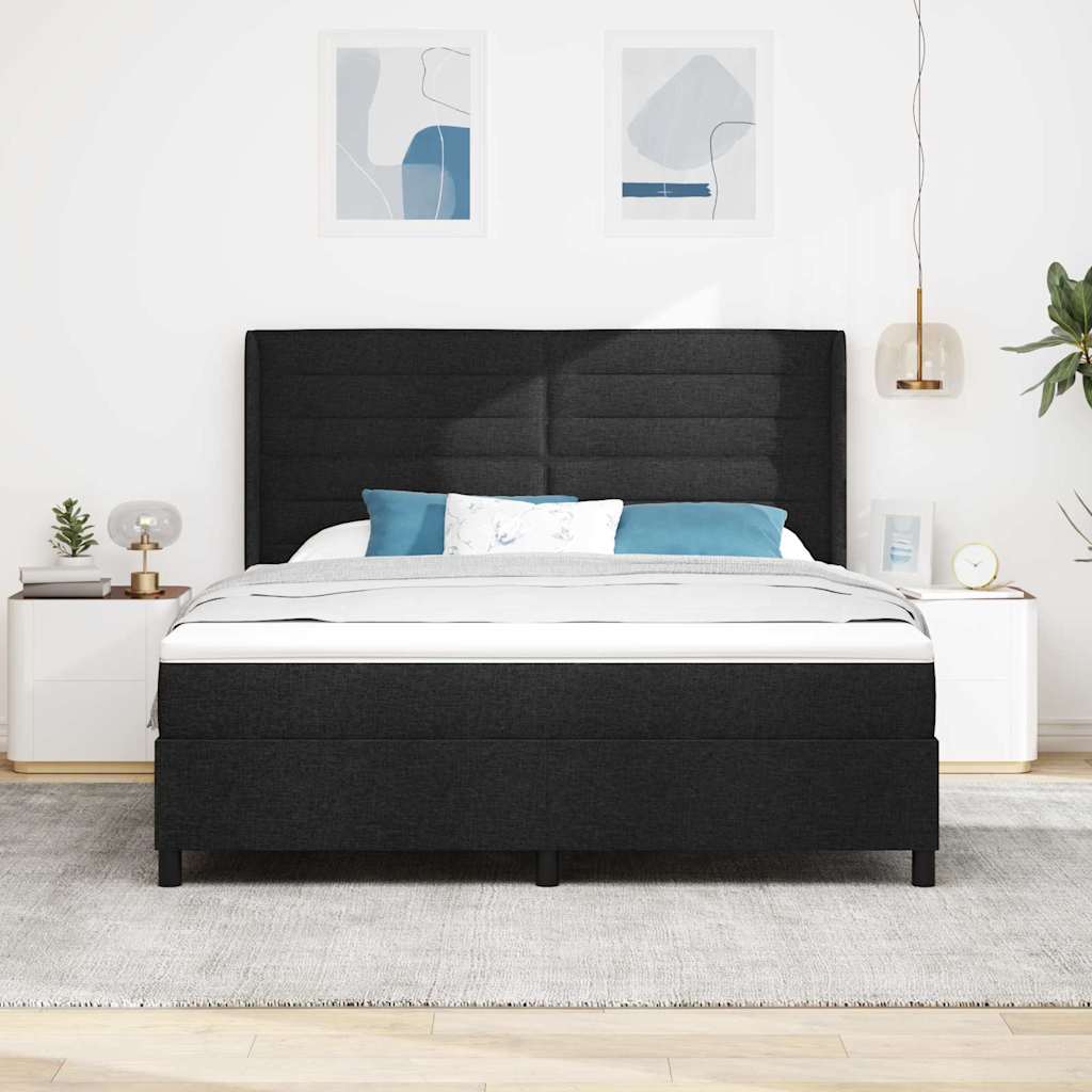 Postel s boxspringem s matrací s čelo Černý 200 x 180 cm textil - obrázek 3
