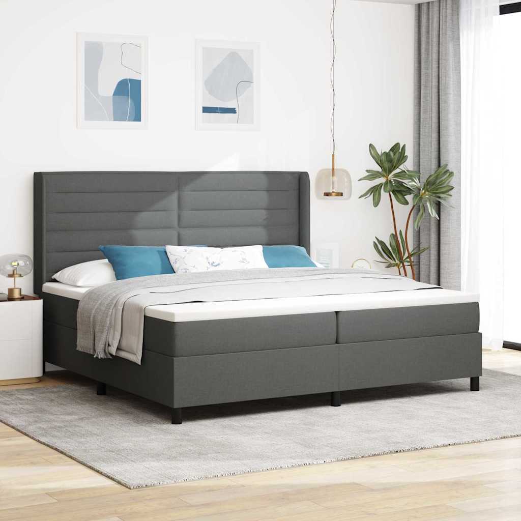 Boxspring Seng med Madras Mørkegrå 200x200 cm Stof
