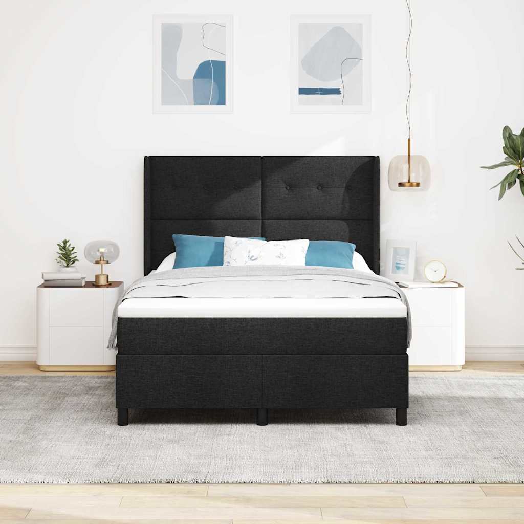 Postel s boxspringem s matrací s čelo Černý 190 x 140 cm textil - obrázek 3