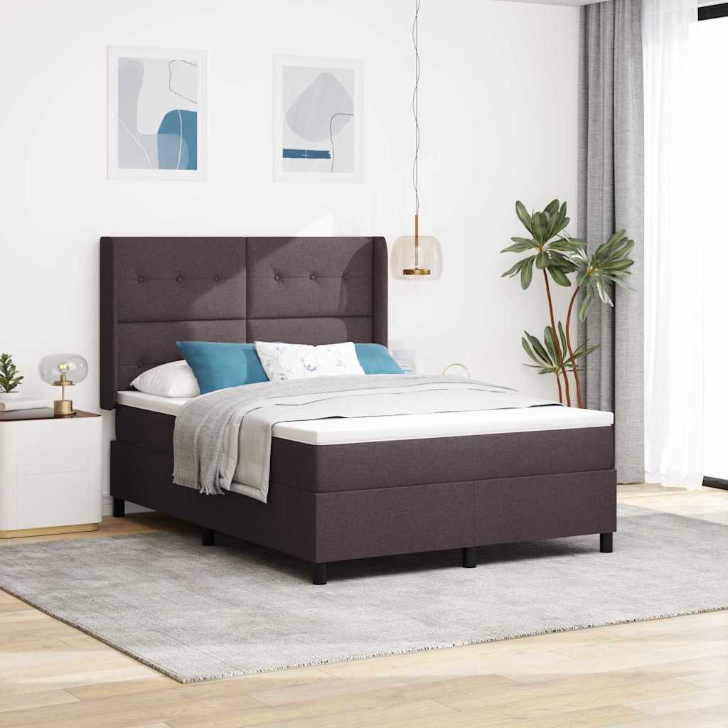 Boxspring voodi koos madratsiga, tumeda pruuni värviga, 140x190 cm, kangas
