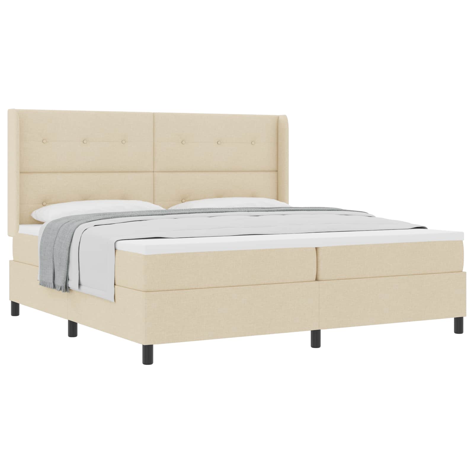 vidaXL Boxspringbed met kussen met hoofdeinde Crème 200 x 200 cm Stof, foto 3