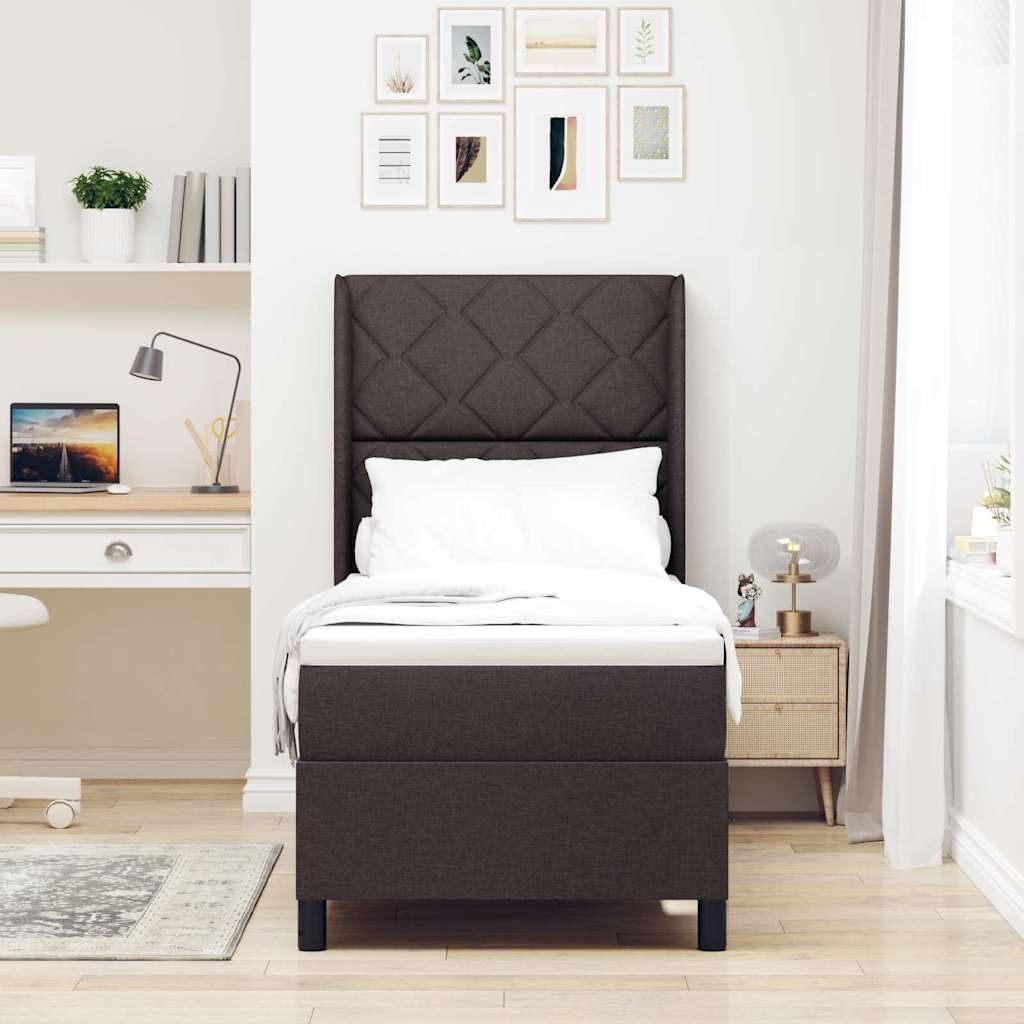 Box Spring Seng med Madras Mørkebrun 90x190 cm Stof