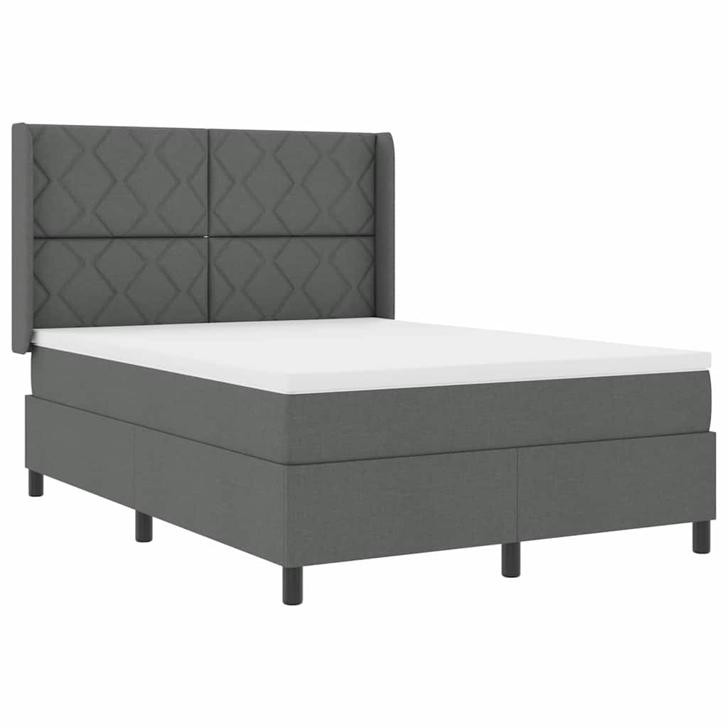 Thumbnail - vidaXL Boxspringbett mit Matratze in Dunkelgrau, 140 x 190 cm, aus Stoff.