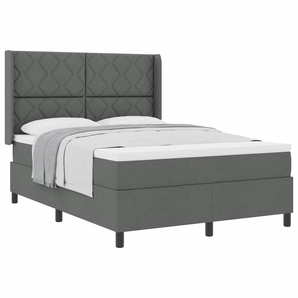 Thumbnail - vidaXL Boxspringbett mit Matratze in Dunkelgrau, 140 x 190 cm, aus Stoff.
