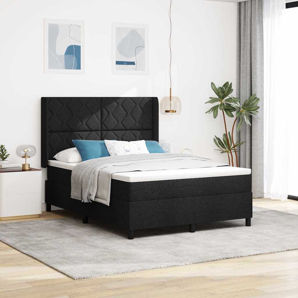 Box Spring voodi koos madratsiga must 160x200 cm kangas
