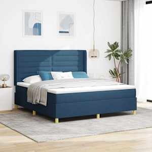 Postel s boxspringem s matrací s čelo Modrá 180 x 200 cm textil - obrázek 1