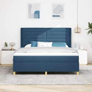 Postel s boxspringem s matrací s čelo Modrá 180 x 200 cm textil - obrázek 3