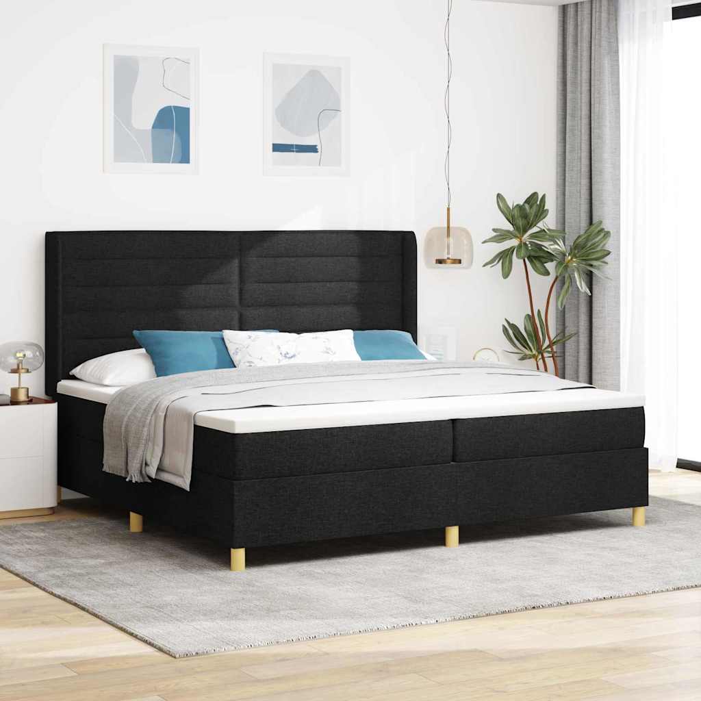 vidaXL Pat cu saltea cu arcuri cu saltea Negru 200 x 200 cm țesătură
