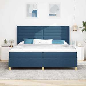 Postel s boxspringem s matrací s čelo Modrá 200 x 200 cm textil - obrázek 3