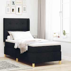 Postel s boxspringem s čelo Černá 90 x 190 cm textil - obrázek 1