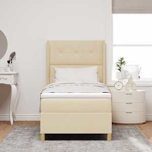 Postel s boxspringem s čelo Krémová 90 x 200 cm textil - obrázek 3
