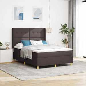 Postel s boxspringem s čelo Tmavě hnědá 140 x 190 cm textil - obrázek 1