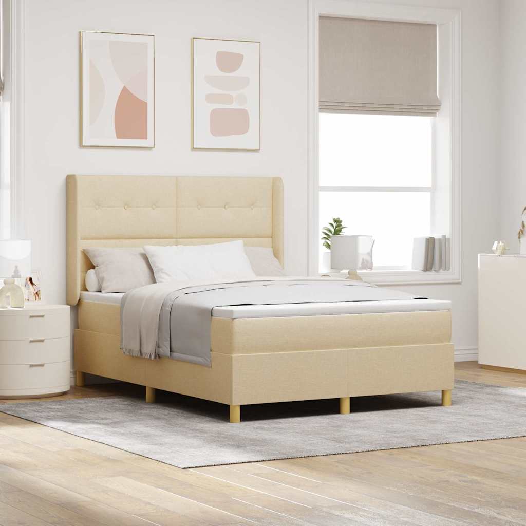 vidaXL Pat cu arcuri cu saltea cu headboard Crem 140 x 190 cm țesătură