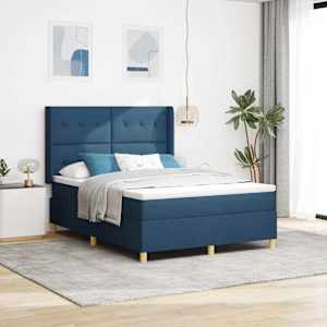 Postel s boxspringem s matrací s čelo Modrá 160 x 200 cm textil - obrázek 1