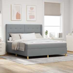 Postel s boxspringem s čelo Světle šedá 180 x 200 cm textil - obrázek 1
