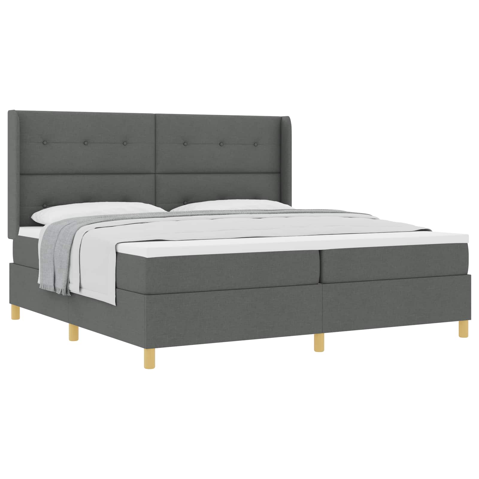 vidaXL Boxspringbed met hoofdeinde Donkergrijs 200 x 200 cm Stof grijs, foto 3