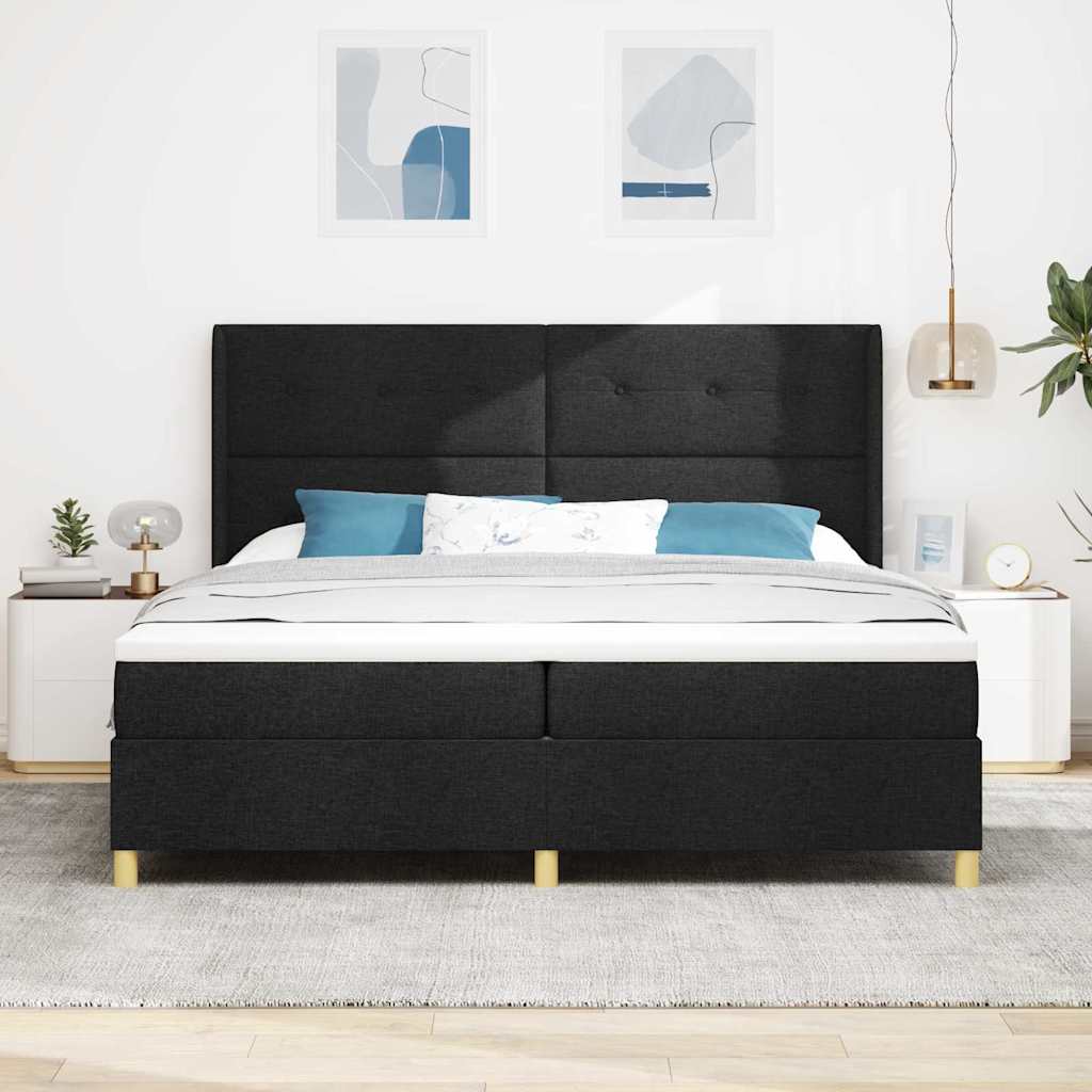 vidaXL Pat cu saltea cu arcuri cu saltea Negru 200 x 200 cm țesătură