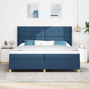 Postel s boxspringem s čelo Modrá 200 x 200 cm textil - obrázek 1
