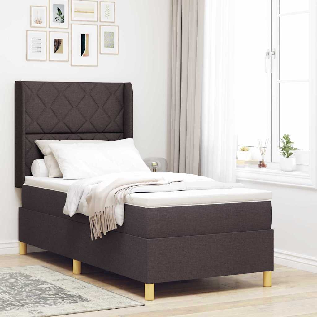 Box Spring Voodi koos Madratsiga Tumepruun 100x200 cm Kangas