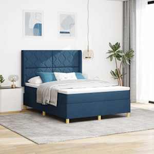 Postel s boxspringem s matrací s čelo Modrá 160 x 200 cm textil - obrázek 1