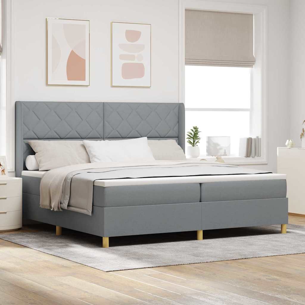 Box Spring Voodi Madratsiga Helehall 200x200 cm Kangast