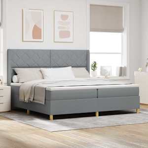 Postel s boxspringem s čelo Světle šedá 200 x 200 cm textil - obrázek 1