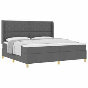Postel s boxspringem s čelo Tmavě šedá 200 x 200 cm textil - obrázek 1