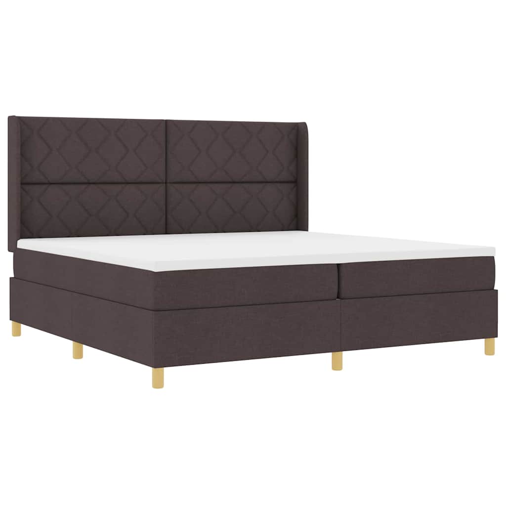 Box Spring Seng med Madras i Mørkebrun, 200x200 cm Stof
