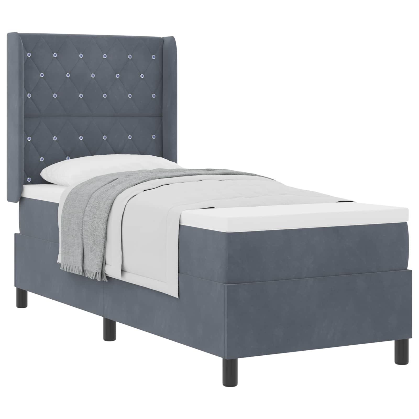 vidaXL Boxspringbed met matras Donkergrijs 80 x 200 cm Fluweel grijs, foto 3