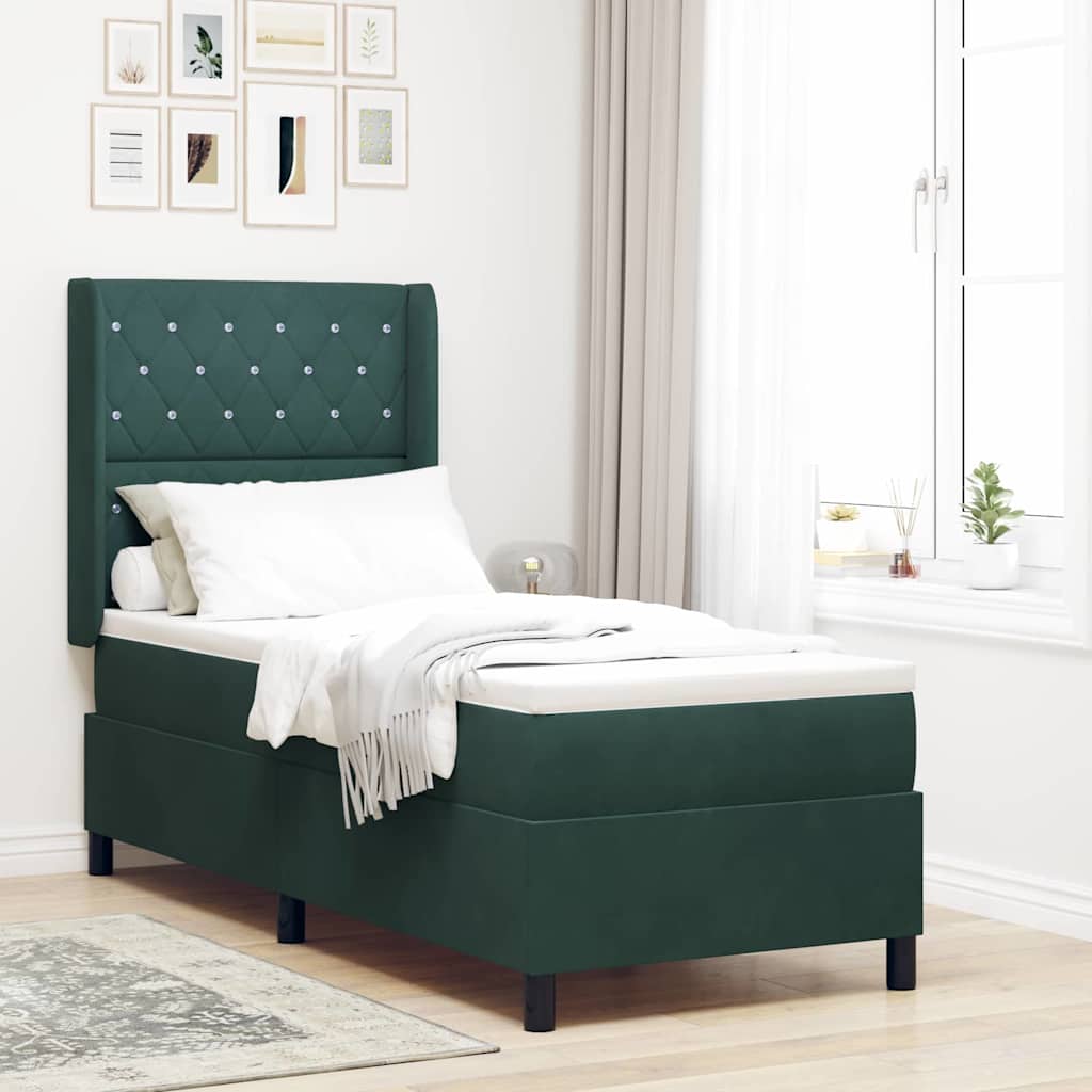 vidaXL Pat cu arcuri cu headboard Verde închis 80 x 200 cm Catifea