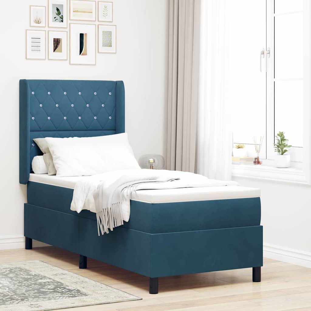 vidaXL Pat cu arcuri cu headboard albastru 80 x 200 cm Catifea