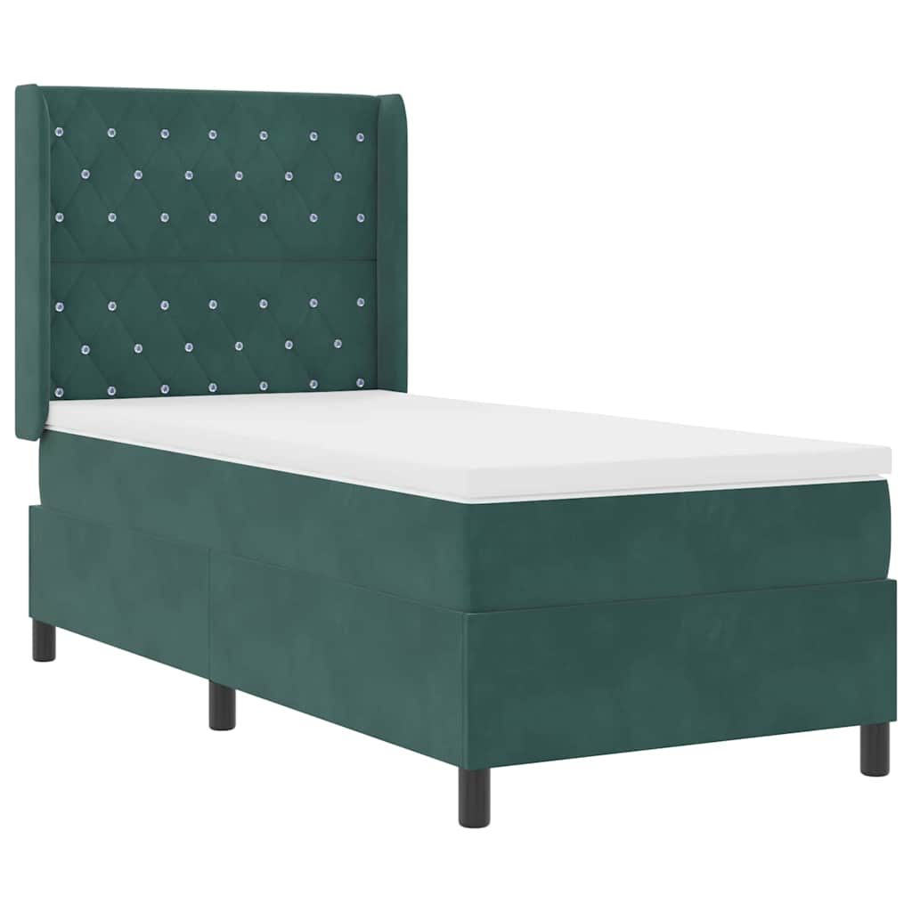 vidaXL Pat cu arcuri cu headboard Verde închis 90 x 190 cm Catifea