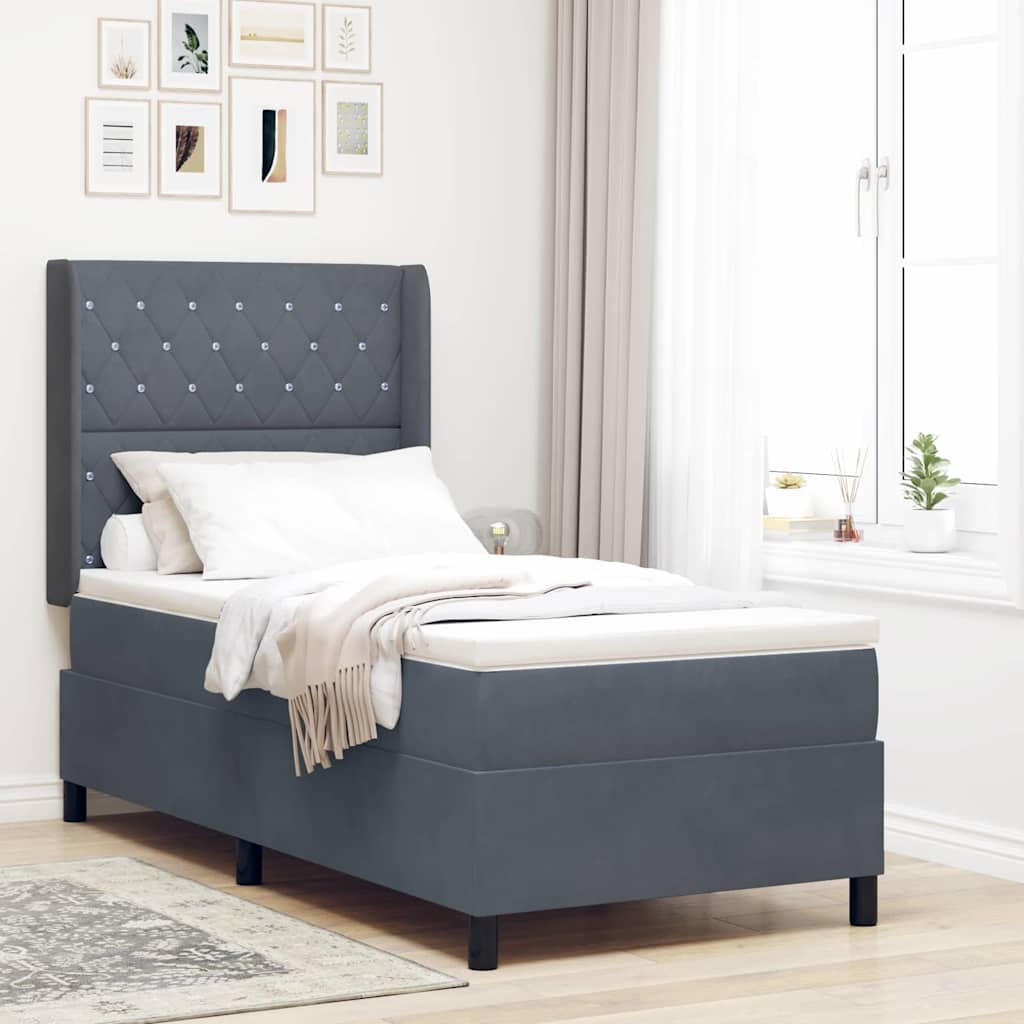 Box Spring Voodi koos Madratsiga Tume Hall 100x200 cm Samet